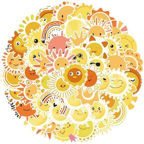 50 Pcs Sun Stickers,Sunshine Stickers for Kids Teens Boys Kids,Weather Decals Waterproof Vinyl Stickers for Laptop Computer Luggage Flasks Water Bottle Car Phone Scrapbook Notebook
