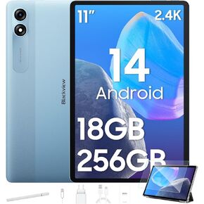 Blackview 2024 Tablet 11 inch Android 14 Tablets, 9WiFi with 18GB+256GB Storage(Expand to 2TB), Octa-core CPU, 2.4K FHD Display, Widevine L1, 8200mAh, 5G WiFi, 13MP+8MP/Face ID/PC Mode, Blue