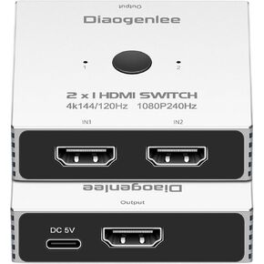 HDMI Switch 4K@120hz，2 in 1 Out switcher Splitter 4Kx2K@120hz，4K@144hz,1080p@240hz,HDMI 2.0b 2x1,Aluminum Shell, Compatible with PS4 PS5, Xbox, Fire Stick, Apple TV, Roku, PC, TV