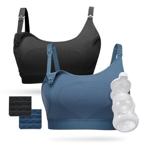 Momcozy Pumping Bra, Pumping Bra Hands Free 2 Pack Comfortable All Day Wear Pumping and Nursing Bra in One Holding Breast Pump for Spectra, Lansinoh, Medela