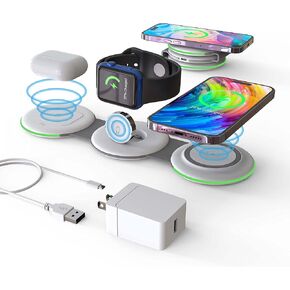 DREU 3 in 1 Wireless Charging Station, Foldable Charging Pad, Compatible with MagSafe for Multiple Devices for iPhone 15/14/13/12/11/XS/Pro Max/X/XR/8, Apple Watch 2-8,Airpods Pro/2/3,Samsung-WT in Saudi Arabia