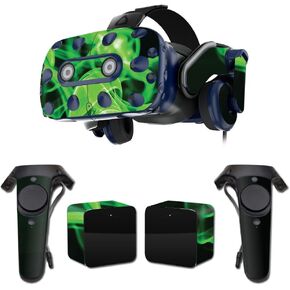 MightySkins Skin Compatible with HTC Vive Pro VR Headset - Green Flames | Protective, Durable, and Unique Vinyl Decal wrap Cover | Easy to Apply, Remove, and Change Styles | Made in The USA