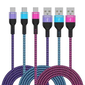 كابل USB إلى USB C 6FT/3 عبوات لهاتف Samsung Galaxy A15 5G A14 A54 A55 A35 A25 S24 Ultra S23 FE S22 S21، USB A إلى USB نوع C شحن سريع سلك شاحن لهاتف iPhone 15 Pro/15 Pro Max/15 Plus/15، بكسل 8أ 8 7