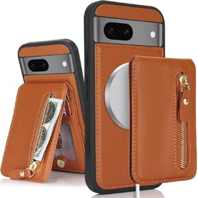 for Google Pixel 7 case with Card Holder, Pixel 7 Phone Case Wallet for Women magsafe Compatible Wallet Detachable 2-in-1 for Men-White Leopard