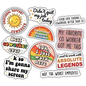 (10pcs) Coworking Stickers Coworker Emotional Support Coworker Co-Worker Funny Gifts Multiple Different Design, Waterproof, UV- Resistant, Suitable for Tumbler, Laptop, Car, Truck