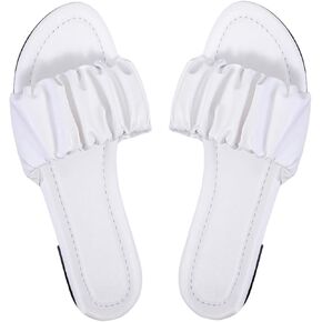 SHENHE Women's Open Toe Ruched Flat Sandals Slip on Slide Summer Sandals Shoes