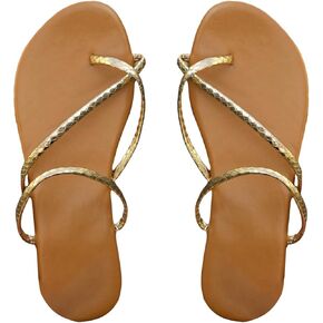GORGLITTER Women's Strappy Sandals Metallic Cross Strap Flat Sandals Dressy Thong Slide Sandals