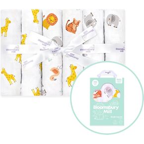 Muslin Burp Cloths - Organic Cotton Receiving Blankets - Newborn for Boy/Girl - Soft, Breathable & Absorbent for Babies - Gray & White - 28" x 28" - Pack of 6