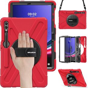 BRAECN Samsung Galaxy Tab S9 Plus/S9 FE+/S8 Plus/S7 Plus/S7 FE Case 12.4 Inch,Heavy Duty Shockproof Case with S Pen Holder& 360 Rotating Hand Strap/Kickstand Shoulder Strap for Galaxy Tab S8+-Black