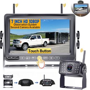 LeeKooLuu Dual Antennas Wireless Backup Camera HD 1080P 7 Inch Touch Button Monitor High-Speed Rear View System Compatible RVs Trailers Trucks 5th Wheel DIY Grid Lines in Kuwait