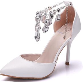 Minishion Womens Rhinestone Wedding Shoes Party Pumps with Ankle Chains