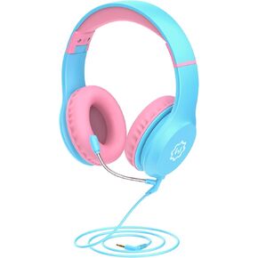 سماعات رأس WixGear للأطفال مقاس 85/94 ديسيبل، سماعات رأس فوق الأذن للفتيات والأولاد، سماعات رأس سلكية قابلة للطي للأطفال الصغار F iPad/الكمبيوتر اللوحي/السفر، أزرق فاتح وردي (ميكروفون معقوفة جديد) in Kuwait