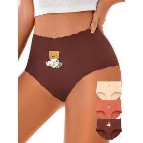 Women's High Waisted Seamless Panties Full Coverage Ice Silk Stretch Briefs No Show Ladies Teen Girl Underwear