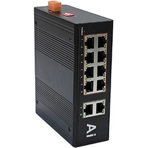 Industrial 10 Ports Gigabit Ethernet PoE Switch Hardened 8 Port RJ45 10/100/1000Mbps Network PoE+ Switch Outdoor Din Rail Ethernet Switch 802.3af/at Din-Rail Mount Ethernet Hub
