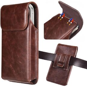 Cell Phone Holster for iPhone 15, 15 Pro, 14, 14 Pro, 13, 13 Pro, 12, 12 Pro, 11, 11 Pro, XR, Galaxy S24, S23, S22, Leather Belt Pouch Case Phone Holster for Men with Belt Clip, Black -M