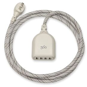 360 Electrical Habitat 4.8, 6 ft 4-Port USB Extension Cord, Durable Braided Casing, French Grey, 4.8A, USB Charger Cable, Power Strip USB Hub Charging Station for USB C, iPhone, Tablet, Android