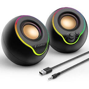 سماعات كمبيوتر LENRUE، مكبرات صوت للكمبيوتر الشخصي مع أضواء RGB ملونة، صوت ستيريو 10 وات، 47 بوصة AUX طويل للغاية ومزود بمنفذ USB للكمبيوتر الشخصي، سطح المكتب، الكمبيوتر المحمول، الألعاب (أسود) in Kuwait