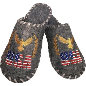 Sauna Felt Slippers with USA National Symbols - Disposable Indoor Hotel Slippers Comfort for Men and Women - Embroidered Souvenir Banya Shoes for Guests Made in Ukraine, Grey
