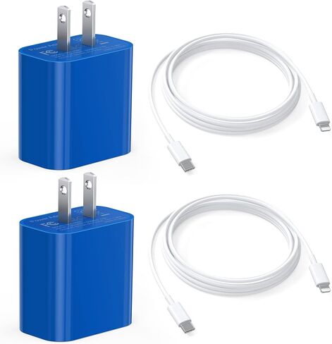 شاحن سريع لهاتف iPhone [معتمد من Apple MFi] شاحن جدار iPhone عالي السرعة عبوتين مع كابل USB C Lightning بطول 6.6FT - أزرق سماوي in Saudi Arabia