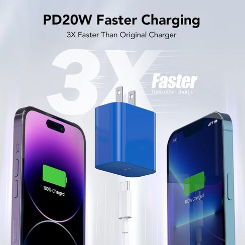 شاحن سريع لهاتف iPhone [معتمد من Apple MFi] شاحن جدار iPhone عالي السرعة عبوتين مع كابل USB C Lightning بطول 6.6FT - أزرق سماوي in Saudi Arabia