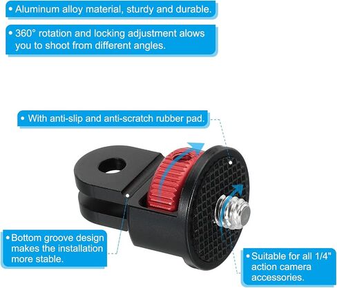 PATIKIL Aluminum Tripod Mount Adapter, 360° Adjustment 1/4" Screw Conversion Adapter for Action Camera Tripod Screw Mount, Black Red in Saudi Arabia