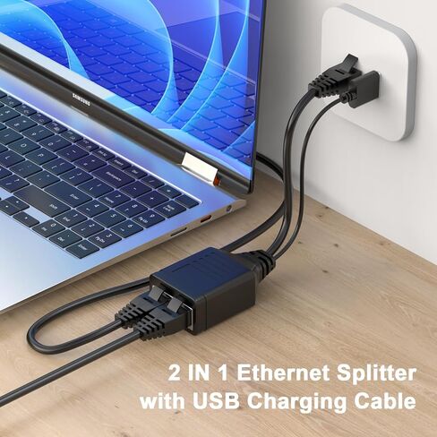 Ethernet Splitter 1 to 2, RJ45 Network Splitter Adapter (2 Devices Simultaneous Networking) with USB Power Cable, 1 Male to 2 Female RJ45 Extender Converter for Cat 5/5e/6/7/8 Cable in Kuwait