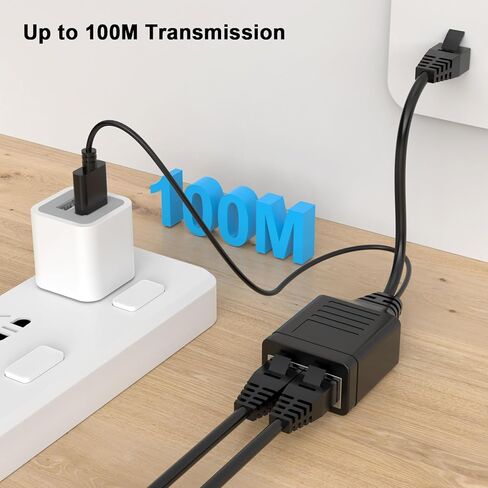 Ethernet Splitter 1 to 2, RJ45 Network Splitter Adapter (2 Devices Simultaneous Networking) with USB Power Cable, 1 Male to 2 Female RJ45 Extender Converter for Cat 5/5e/6/7/8 Cable in Kuwait