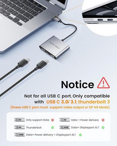 avedio يربط USB C بمحول HDMI مزدوج، 4K@60HZ، مقسم من النوع C إلى HDMI للشاشات المزدوجة، شاشة ممتدة، يدعم Dual 4K@30HZ، متوافق مع USB C 3.0/3.1، Thunderbolt 3 (رمادي فاتح) in Saudi Arabia