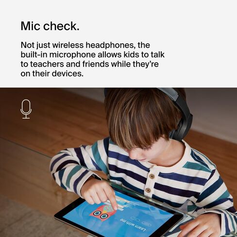 Belkin SoundForm Mini Kids Wireless Headphones w/Built-in Microphone, 30H of Playback Time, & Fun Stickers - Over-Ear Headsets for Online Learning, School, Travel, iPhone, iPad, Galaxy & More - Black in Kuwait
