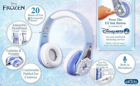 eKids Disney Frozen Bluetooth Headphones with EZ Link, Wireless Headphones with Microphone and Aux Cord, Kids Headphones for School, Home, or Travel in Saudi Arabia