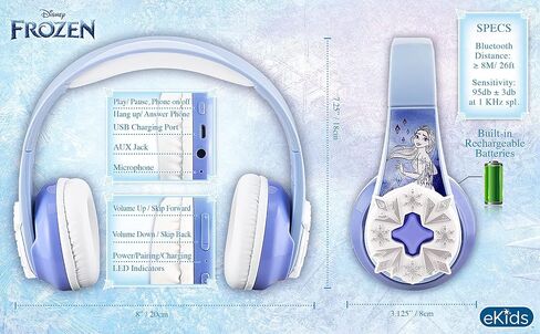 eKids Disney Frozen Bluetooth Headphones with EZ Link, Wireless Headphones with Microphone and Aux Cord, Kids Headphones for School, Home, or Travel in Saudi Arabia