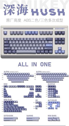 KPREPUBLIC Domikey Hush Deep Sea All in One Cherry Profile abs doubleshot keycap for mx keyboard poker 87 104 xd64 xd68 BM60 BM65 BM68 (Domikey CP Hush All in One x1) in Saudi Arabia
