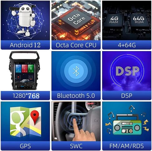 Car Radio for Ford Explorer 2011/2012/2013/2014/2015/2016/2017/2018/2019 Stereo 12.1 Inch 8 Core 2G+32G Built-in Carplay/Android Auto/WIFI/Navigation/Bluetooth in Saudi Arabia