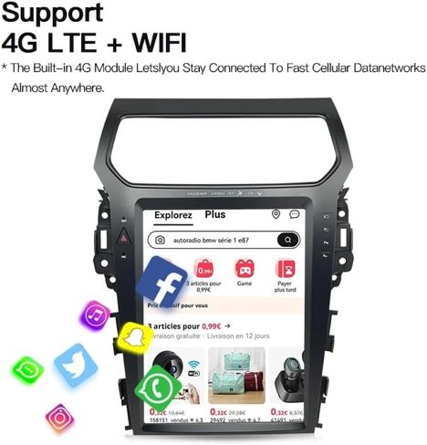 Car Radio for Ford Explorer 2011/2012/2013/2014/2015/2016/2017/2018/2019 Stereo 12.1 Inch 8 Core 2G+32G Built-in Carplay/Android Auto/WIFI/Navigation/Bluetooth in Saudi Arabia