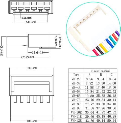 سلك تمديد VH3.96mm موصل ذكر وأنثى وكابلات مجعدة مسبقًا 18AWG، موصل JST 2/3/4/5/6/7/8/9/10/12 دبوس بطول 10/20/50/80/100 سم سلك (مجموعة واحدة MF 9Pin-100CM) in Kuwait