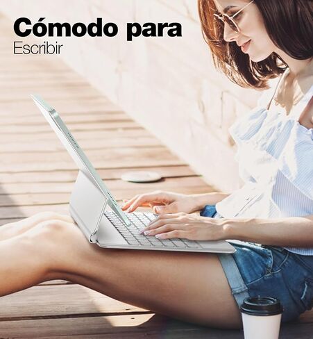 Funda Teclado for iPad Air 13" (M2) 2024، Teclado iPad Pro 12,9" (6.ª/5.ª/ 4.ª/3.ª Gen) لوحة التتبع Magic Type Keyboard Retroiluminado Bluetooth Teclado QWERTY Español Ñ، بلانكو in Kuwait