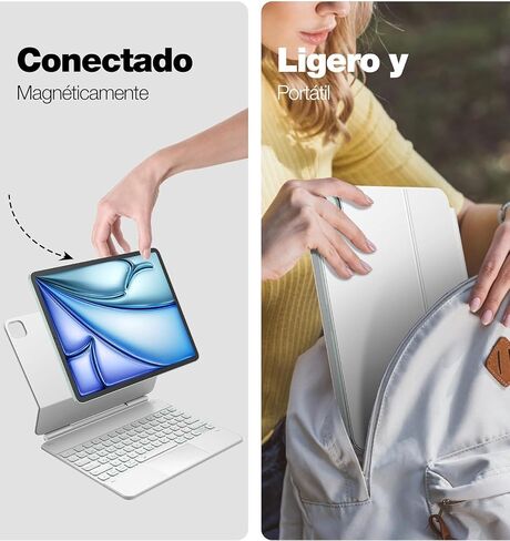 Funda Teclado for iPad Air 13" (M2) 2024، Teclado iPad Pro 12,9" (6.ª/5.ª/ 4.ª/3.ª Gen) لوحة التتبع Magic Type Keyboard Retroiluminado Bluetooth Teclado QWERTY Español Ñ، بلانكو in Kuwait