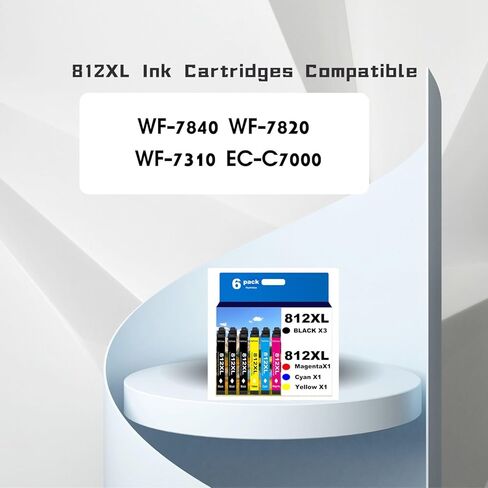 812XL معاد تصنيعها لخراطيش الحبر Epson 812XL حزمة التحرير والسرد لإبسون 812 T812 XL لطابعة Epson Workforce Pro WF-7840 WF-7820 WF-7310 EC-C7000، 6 عبوات 3 أسود 1 سماوي 1 أرجواني 1 أصفر in Kuwait