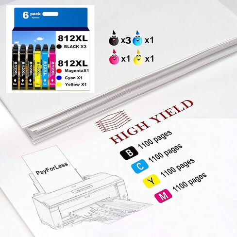 812XL معاد تصنيعها لخراطيش الحبر Epson 812XL حزمة التحرير والسرد لإبسون 812 T812 XL لطابعة Epson Workforce Pro WF-7840 WF-7820 WF-7310 EC-C7000، 6 عبوات 3 أسود 1 سماوي 1 أرجواني 1 أصفر in Kuwait