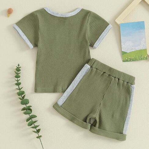 Toddler Baby Boys Summer Outfit Color Block Short Sleeve T-shirt Tops Elastic Waist Shorts Set Infant 2Pcs Clothes in Saudi Arabia
