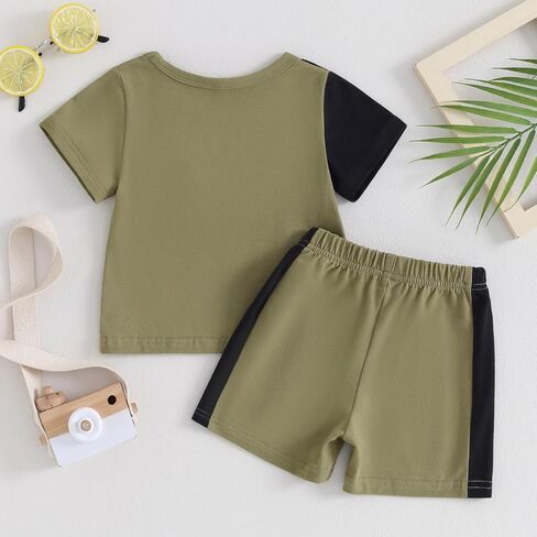 Toddler Baby Boys Summer Outfit Color Block Short Sleeve T-shirt Tops Elastic Waist Shorts Set Infant 2Pcs Clothes in Saudi Arabia