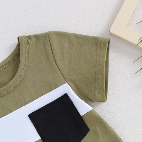 Toddler Baby Boys Summer Outfit Color Block Short Sleeve T-shirt Tops Elastic Waist Shorts Set Infant 2Pcs Clothes in Saudi Arabia