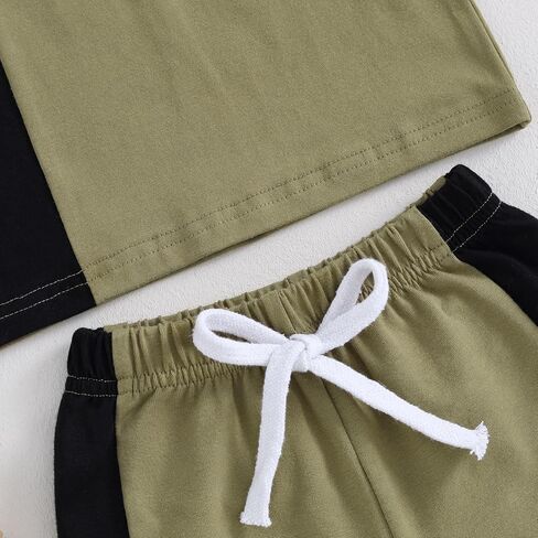 Toddler Baby Boys Summer Outfit Color Block Short Sleeve T-shirt Tops Elastic Waist Shorts Set Infant 2Pcs Clothes in Saudi Arabia