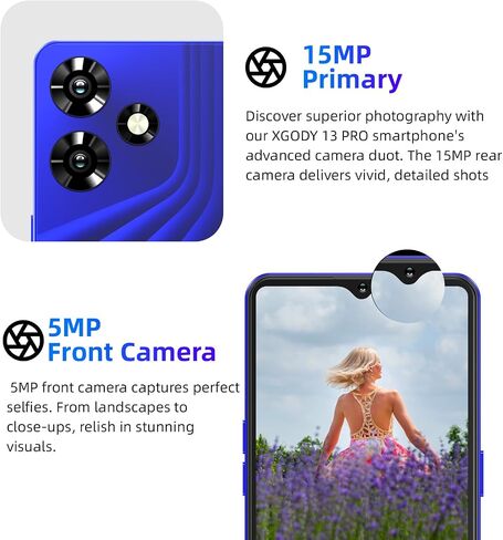 هاتف Xgody 13 Pro غير مقفل، شاشة 6.56 بوصة عالية الوضوح بتقنية الذكاء الاصطناعي للوجه، هاتف محمول يعمل بنظام Android 10، ثنائي الشريحة، ذاكرة وصول عشوائي 2 جيجابايت + مساحة تخزين 16 جيجابايت، قابلة للتوسيع حتى 256 جيجابايت، كاميرا مزدوجة 15 ميجابكسل + 5 م in Saudi Arabia