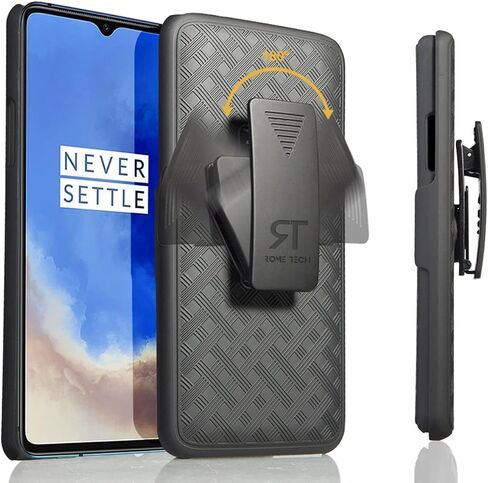 حافظة Rome Tech مع مشبك حزام لهاتف OnePlus 7T [ليس لـ OP7] مجموعة حافظة نحيفة شديدة التحمل - غطاء هاتف متين مع مسند متوافق مع OnePlus 7T - أسود in Saudi Arabia