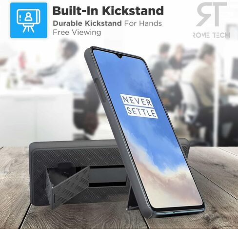 حافظة Rome Tech مع مشبك حزام لهاتف OnePlus 7T [ليس لـ OP7] مجموعة حافظة نحيفة شديدة التحمل - غطاء هاتف متين مع مسند متوافق مع OnePlus 7T - أسود in Saudi Arabia