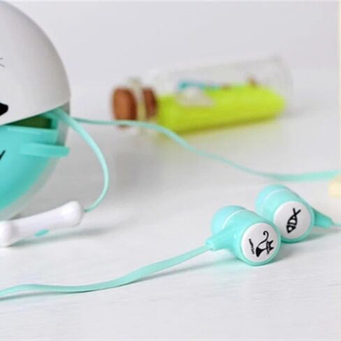 QearFun Stereo 3.5mm in Ear Cat Earphones Earbuds with Microphone with Earphone Storage Case for Smartphone MP3 iPod PC Music (Blue) in Saudi Arabia