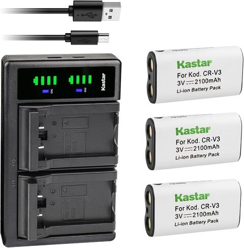 Kastar 3-Pack CR-V3 Battery and LTD2 USB Charger Replacement for Nikon CoolPix 3100, CoolPix 3200, CoolPix 3700, CoolPix 4100, CoolPix 600, CoolPix 700, CoolPix 800, CoolPix 950, CoolPix 990 in Saudi Arabia