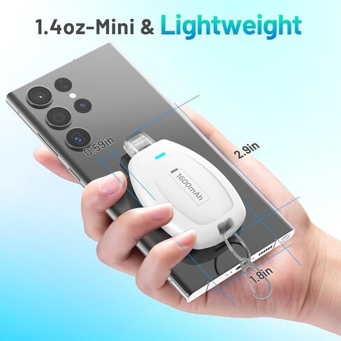 USB-C Keychain Portable Charger, 1600mAh Mini Power Bank Ultra-Compact Battery Pack Power Emergency pod for Android Type-C Samsung, Pixel, Moto etc-Blue in Saudi Arabia