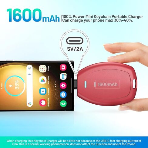 شاحن محمول بسلسلة مفاتيح USB-C، بنك طاقة صغير بقدرة 1600 مللي أمبير في الساعة، حزمة بطارية مدمجة للغاية، جراب طوارئ لأجهزة Android من النوع C وSamsung وPixel وMoto وما إلى ذلك - أبيض in Kuwait